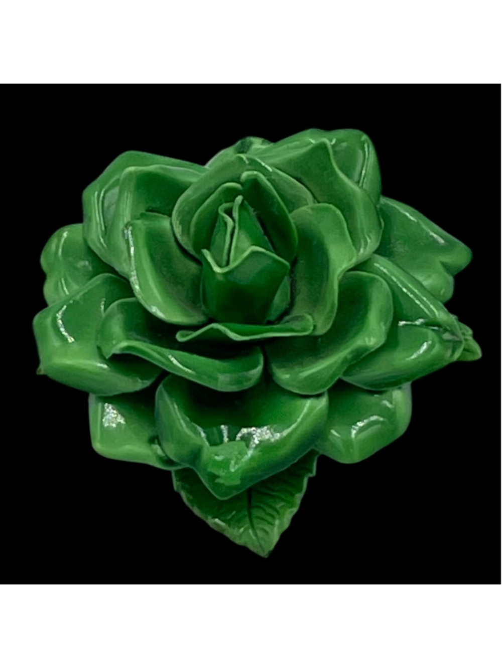 Vintage Women's Green Enamel Rose Flower Brooch